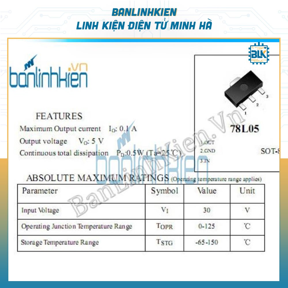 IC Nguồn 78L05 SOT89 0.1A 5V