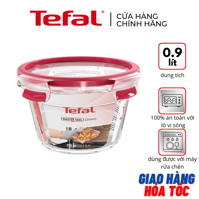 Hộp thủy tinh tròn Tefal Masterseal Glass N1040412 - 900ml - đỏ