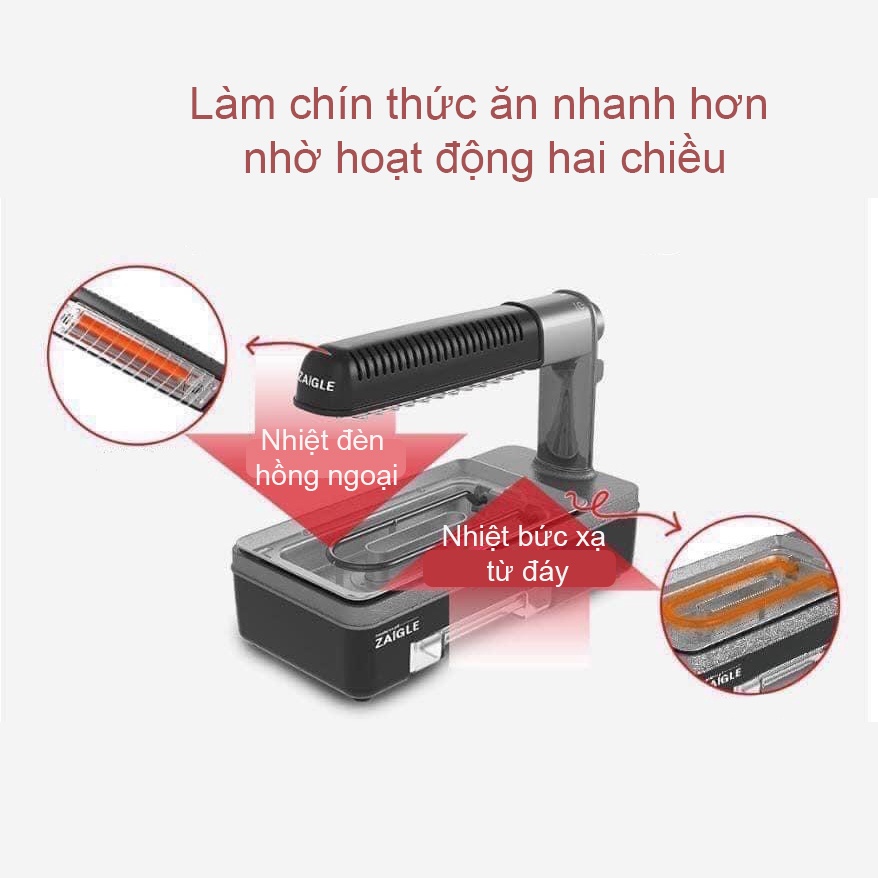 Bếp nướng không khói ZAIGLE bản 2 khay nướng chữ nhật