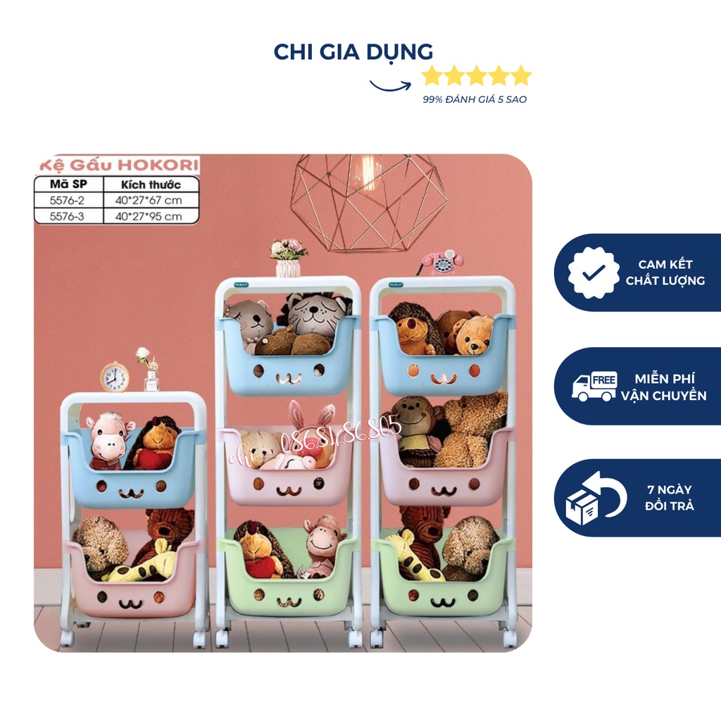 Kệ gấu Hokori đựng đồ đa năng 3 tầng có bánh xe Việt Nhật 5576