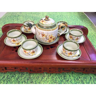 Bộ ấm chén Bát tràng thủ công vẽ Mai vàng dung tích ấm trà 450 ml GIÁ GỐC CỦA NHÀ LÒ