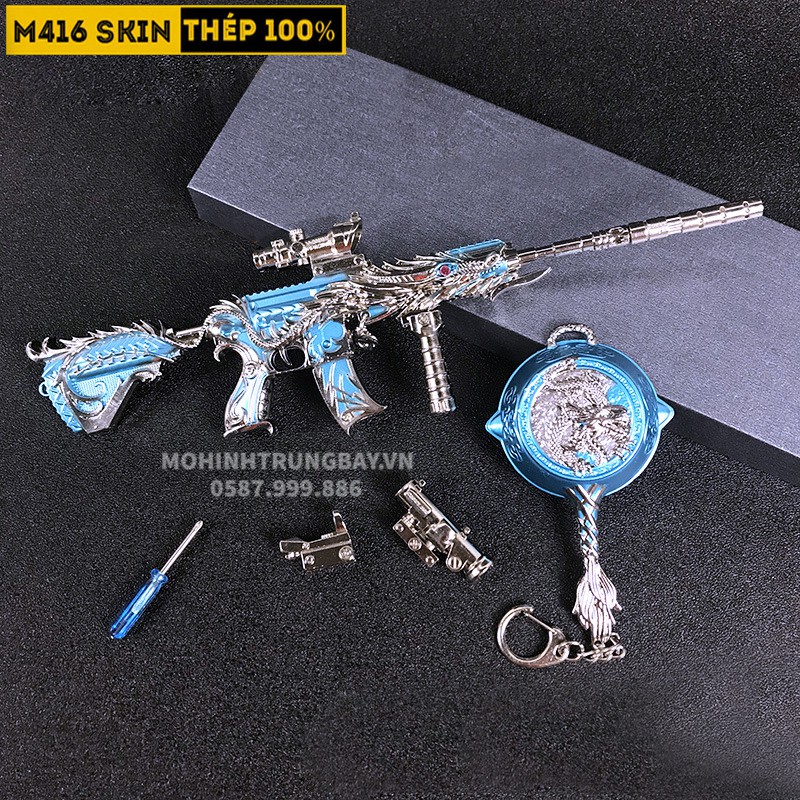 Mô Hình PUBG Combo M416 Và Chảo Skin Rồng Tặng Kèm 3 Scope Và Kệ Trưng Bày 19cm