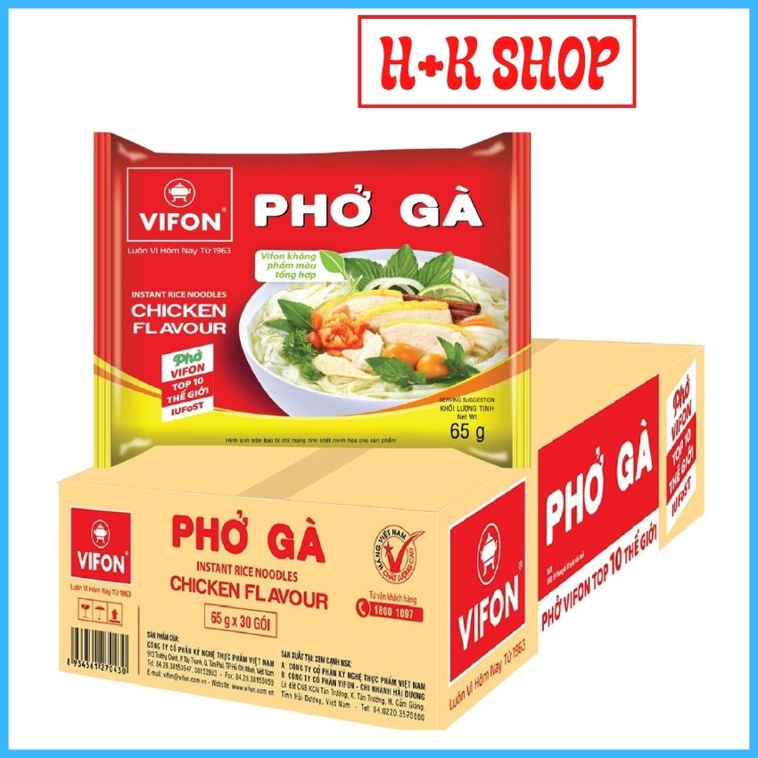 Phở bò và Phở gà VIFON thùng 30 gói 65g MPVF01-Thương hiệu ACE-COOK