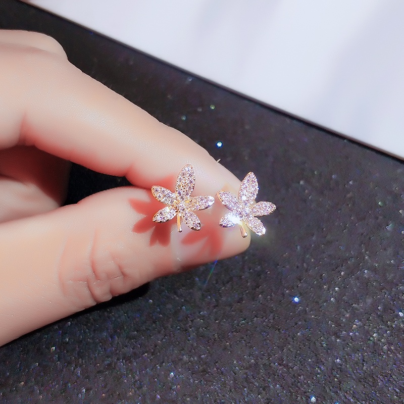Khuyên tai JIUDUOLAN thiết kế bông hoa màu vàng hồng đính đá nhân tạo dễ phối đồ thanh lịch dành cho nữ