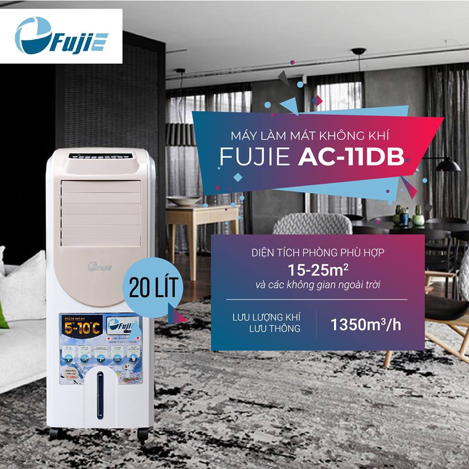 Máy làm mát không khí cao cấp FujiE AC-11DB có điều khiển từ xa (Sử dụng phòng 15-25m2, lọc ion) bảo hành 2 năm