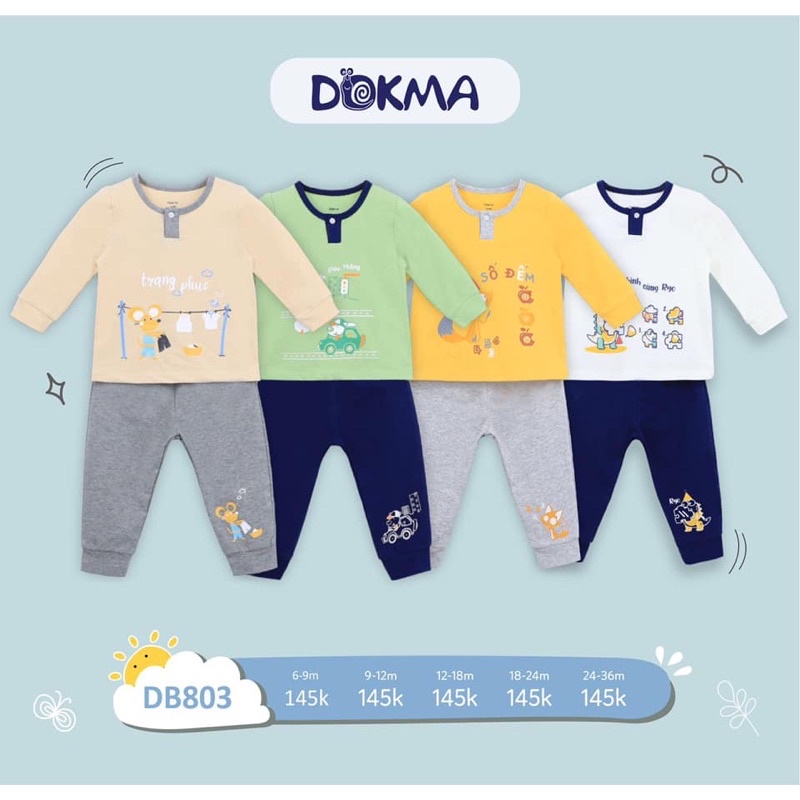 Bộ dài tay Dokma vải cotton mỏng bổ trụ cho bé