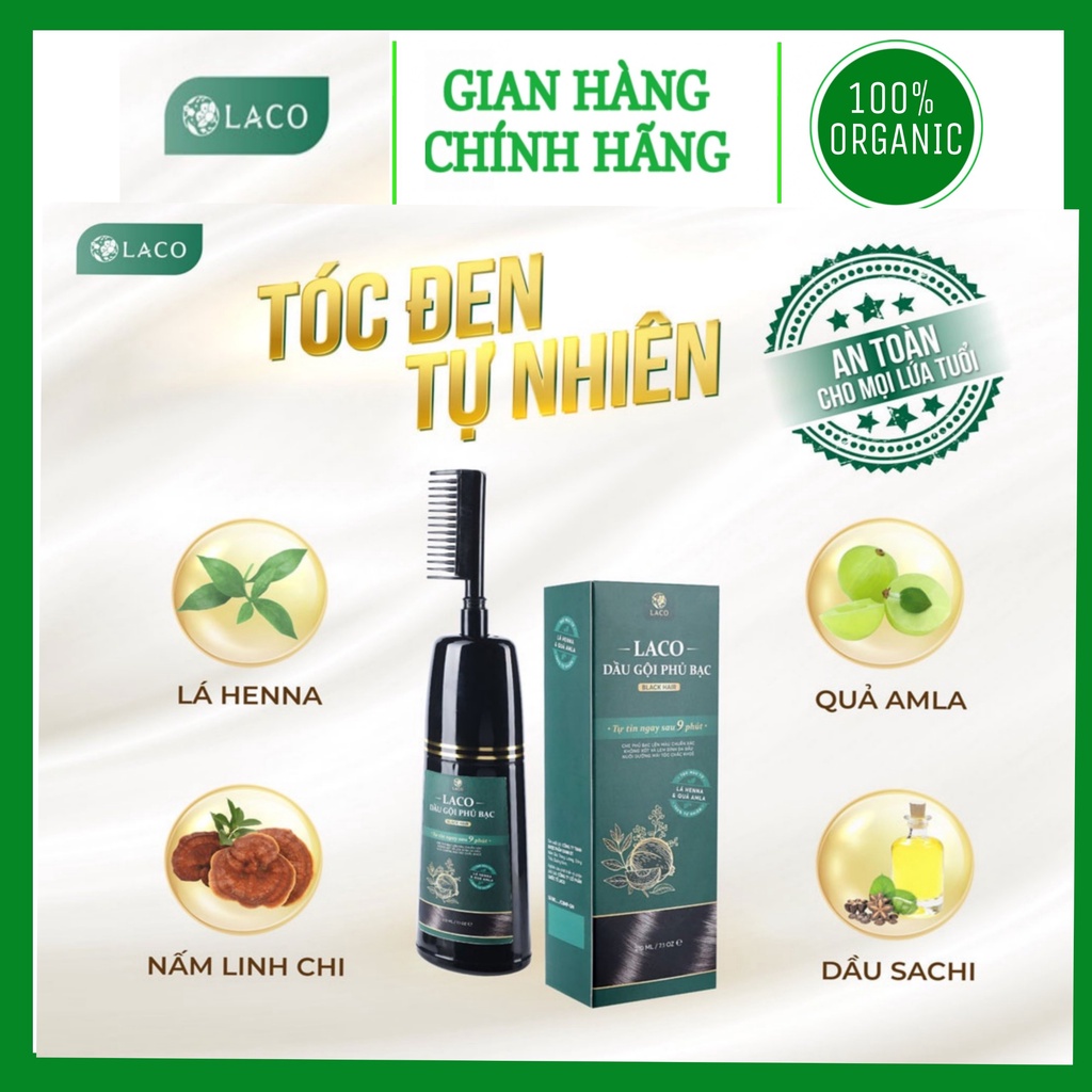 [Chính Hãng] Dầu Gội Phủ Bạc Thảo Dược Laco Black Hair 200ml - Gội Là Đen Nhuộm Tóc Tự Tin Sau 9 Phút