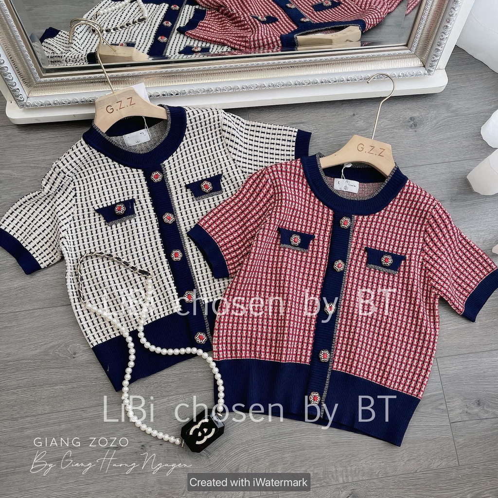 Áo len họa tiết viền cúc_ Hàng Quảng Châu