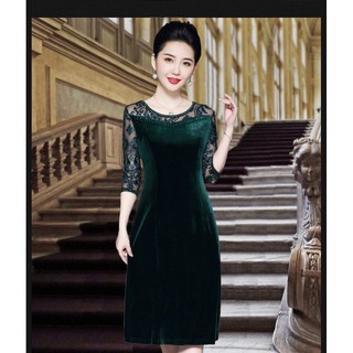 Đầm nhung trung niên co giãn 4 chiều