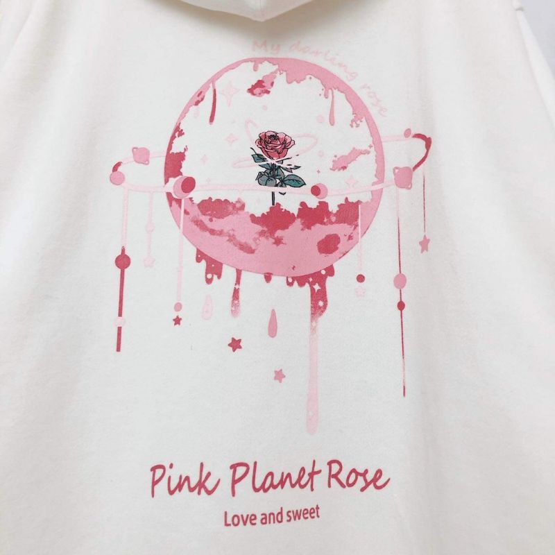 Áo Khoác Nỉ Bông PLANET ROSE Phối Dây Kéo Form Rộng có nón Ulzzang (Ảnh Thật)l