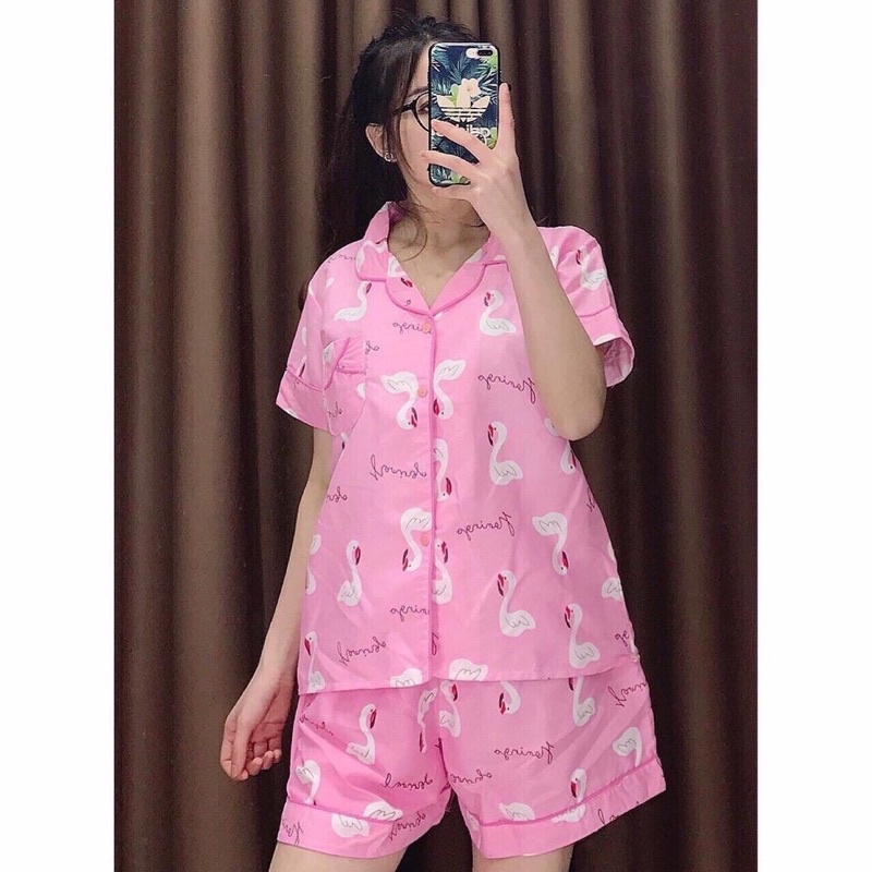 Bộ pijama nữ cộc tay chất liệu vải Kate Thái cam kết hàng loại 1 siêu mềm mát