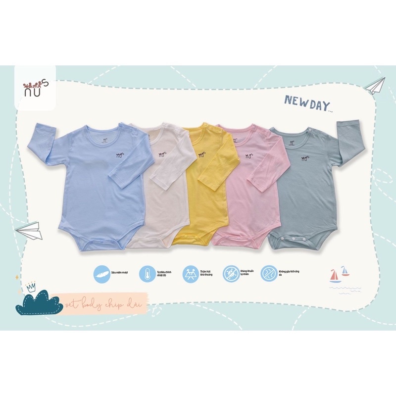 Body chip dài tay Nus vải sợi tre mềm mịn cho bé