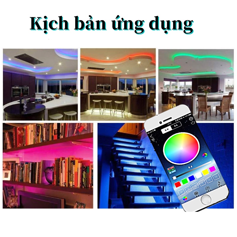 Đèn led Tikotk, Đèn Led RGB 5050 cao cấp,16 màu nháy theo nhạc,dây led chống nước,điều khiển bằng điện thoại2M3M5M