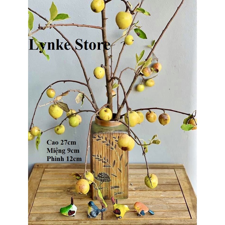 Bình Hoa Lọ Hoa Dáng Lọ Vuông Men Mộc Gốm Sứ Bát Tràng - Lynke Store