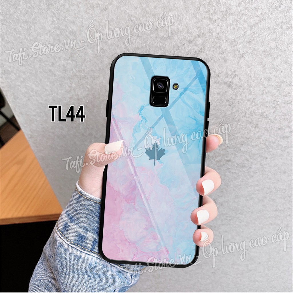 Ốp lưng Kính viền dẻo Samsung A6/A6 plus/A8/A8 Plus hình màu nước Mojito họa tiết Iphone, lá phong cao cấp, sang trọng. 