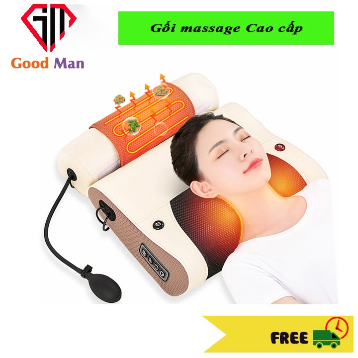 Gối Massage Đa Năng Có Đệm Hơi Cao Cấp, Hỗ Trợ Massage Vai Gáy, Lưng Hiệu Quả, Điều Khiển Từ Xa - BH 12 Tháng