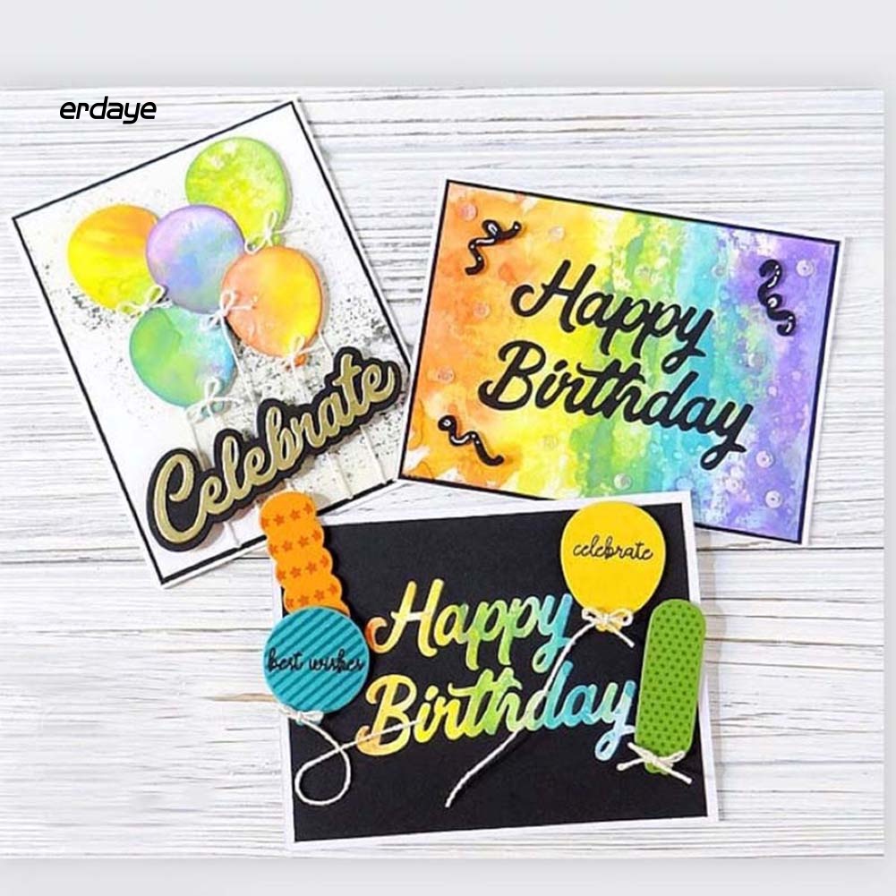 Khuôn Cắt Giấy Làm Từ Kim Loại Hình Chữ Happy Birthday Trang Trí Scrapbook
