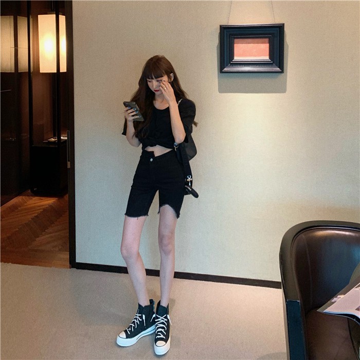 Quần jeans nữ nữ short đùi lưng cao bó sát co giãn ulzzang