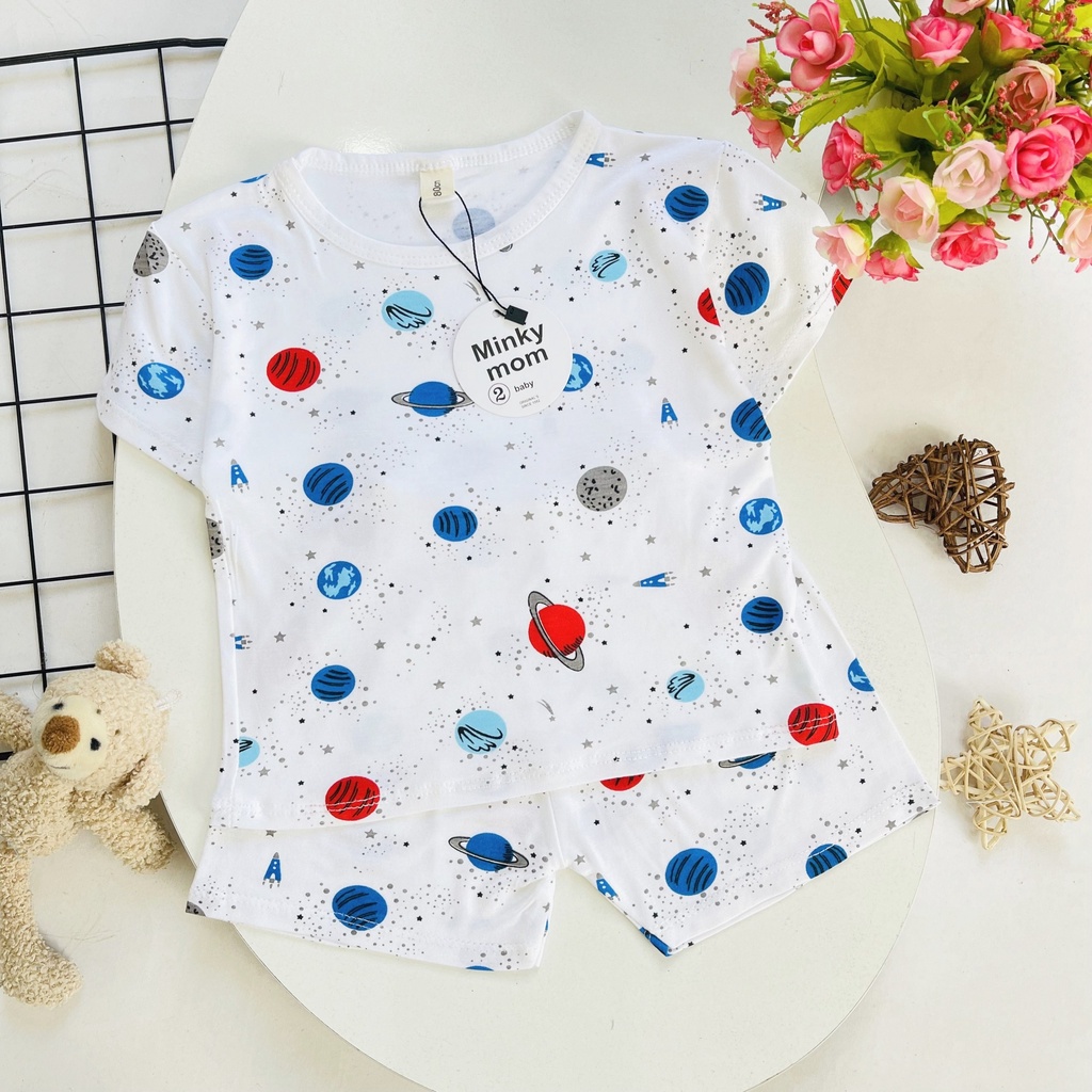 Đồ Bộ cộc tay bé trai bé gái, quần áo trẻ em MINKY MOM thun lạnh hàng túi zip sịn sò QN5