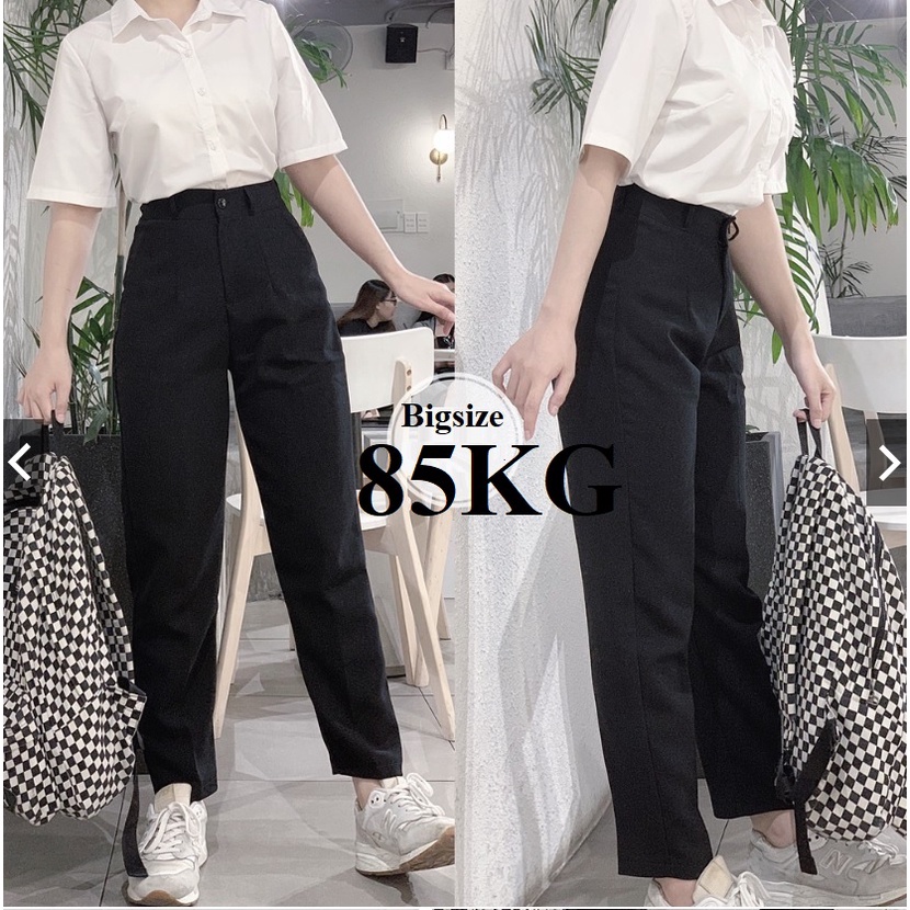 Quần Tây Học Sinh Nữ Cơ Bản, 2 Ly, Khuy Giữa, Vải Tuyết Mưa Dày đẹp, Lưng Cạp Siêu Cao Dáng Baggy Basic, Bigsize 85KG