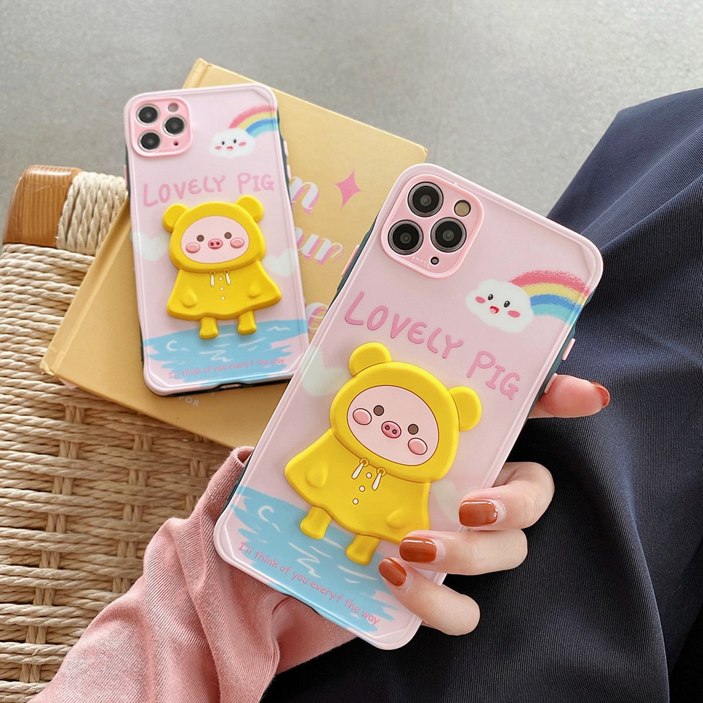 Ốp điện thoại hình chú heo mặc áo mưa 3D phong cách dễ thương cho Iphone 7 7+ 8 8+ Xr X / Xs Xs Max 11 11 Pro 11 ProMax 12 pro max