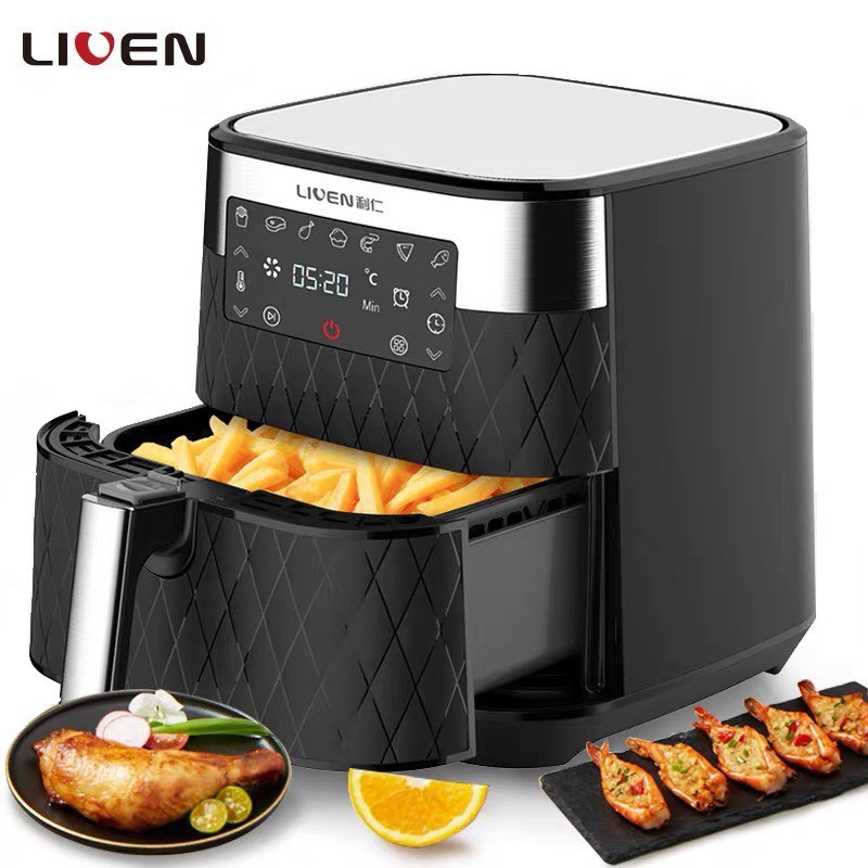 [HÀNG CAO CẤP] Nồi chiên không dầu điện tử LIVEN KZ-D5500 5.5L 1700W bảo hành 12 tháng (Đen), nồi chiên không khí