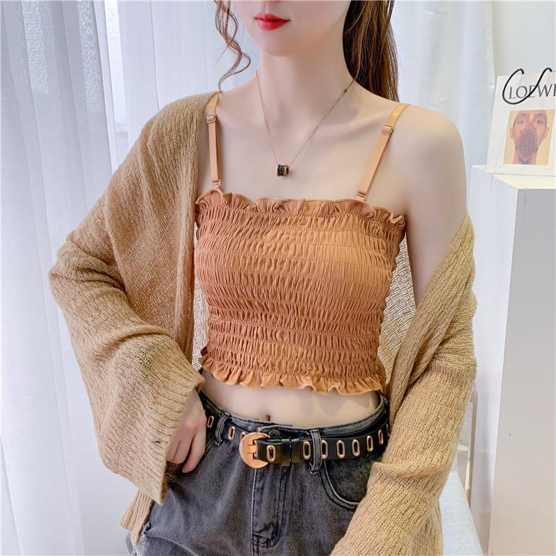 Áo Hai Dây Có Mút Đệm Ngực Dáng Ngắn Ôm Dáng Gợi Cảm Thời Trang Mùa Hè Cho Nữ