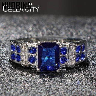 Nhẫn Bạc 925 Đính Đá Sapphire Hình Chữ Nhật Kích Thước 6 / 10 Cho Nữ