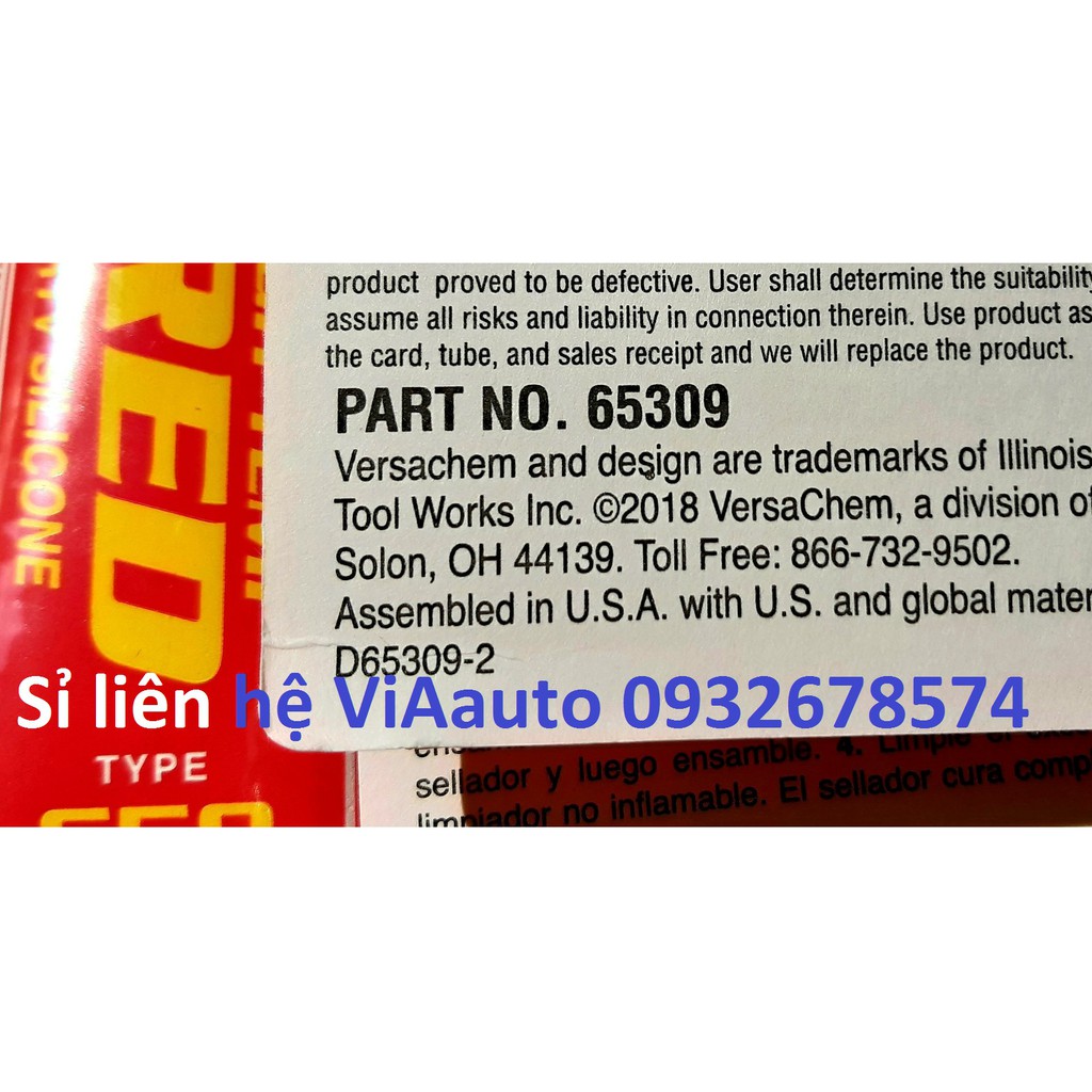 Keo đỏ chính hãng Versachem USA Versachem 65309 Low Volatile High Temperature Red Silicone - 3 oz