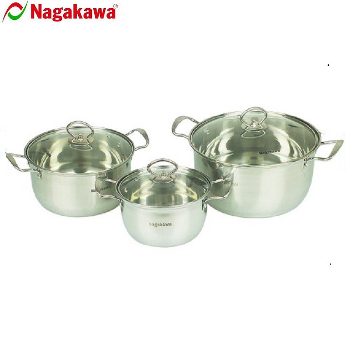 Bộ nồi inox cao cấp Nagakawa NAG1305  dùng cho mọi loại bếp - Hàng Chính Hãng
