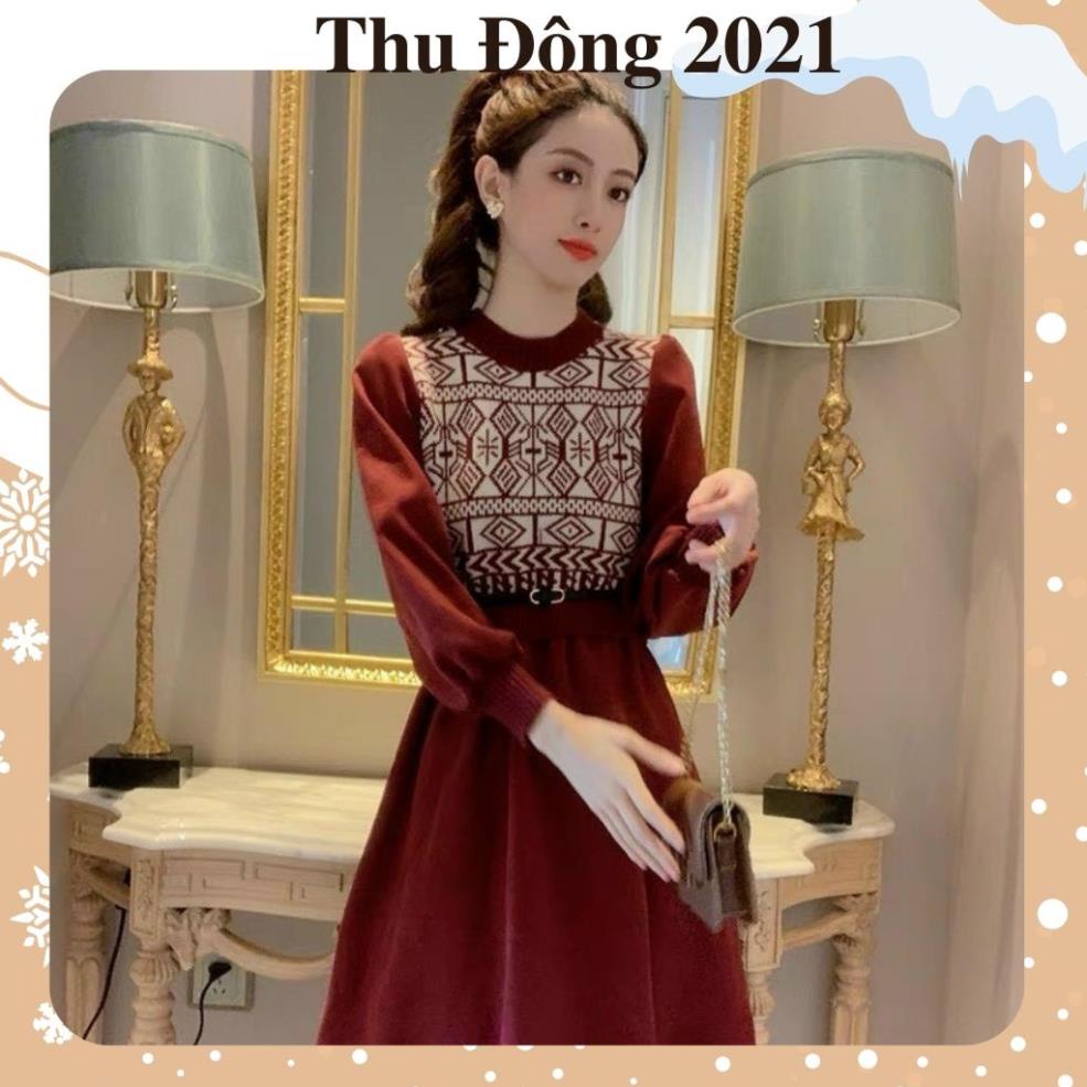 Váy nhung tiểu thư, váy len phối nhung họa tiết cực đẹp mặc là xinh chất len bao ấm hàng thu đông cao cấp | BigBuy360 - bigbuy360.vn