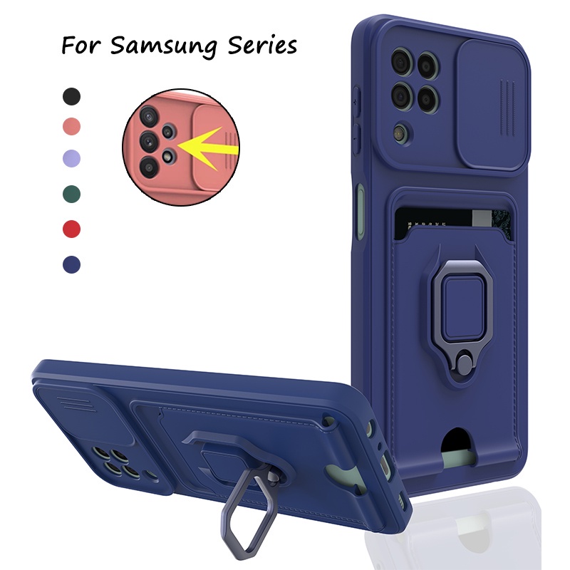 Ốp Điện Thoại Mềm Có Ngăn Trượt Đựng Thẻ Và Dây Đeo Cho SAMSUNG GALAXY A32 A52 A72 A22 A12 M12