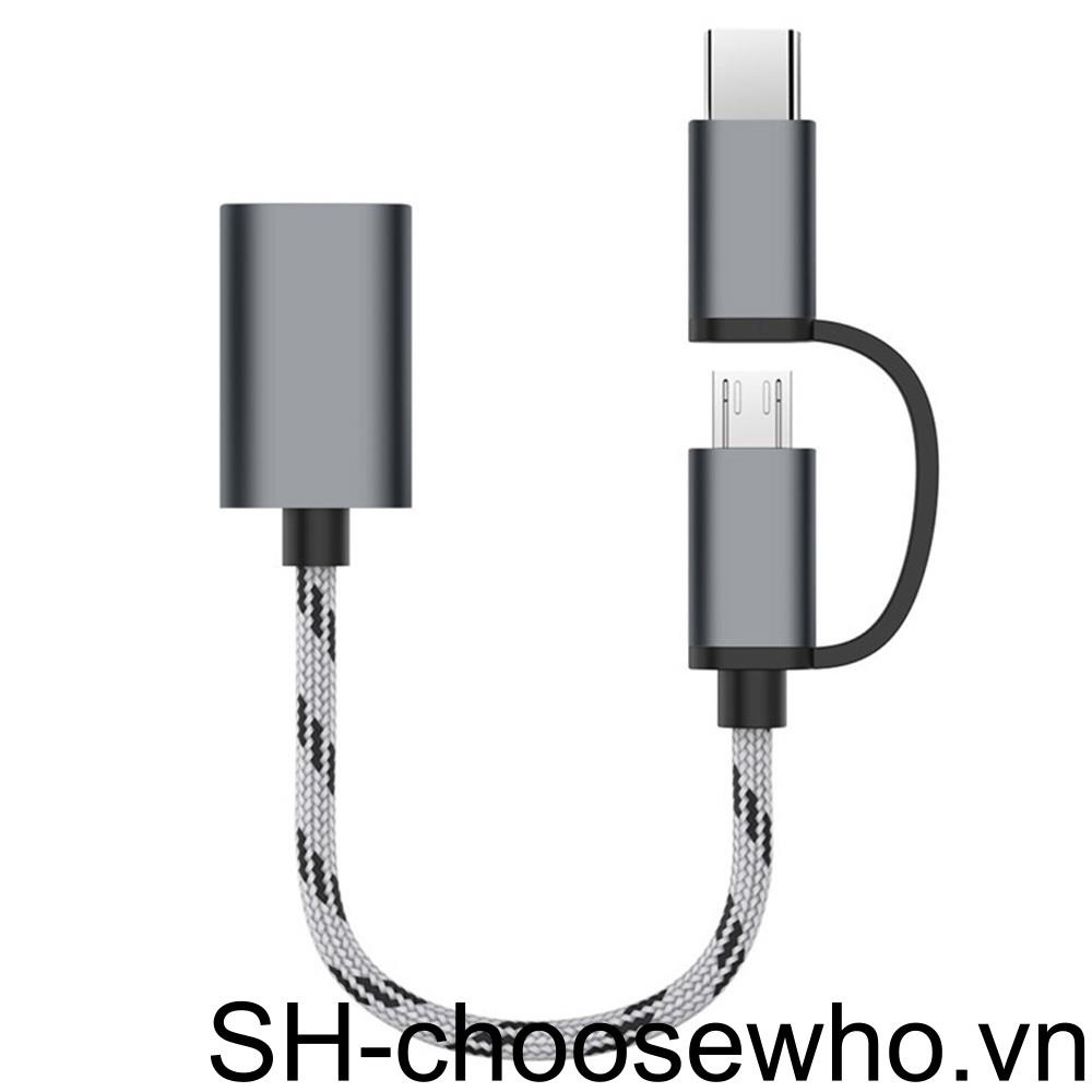 Dây Cáp OTG 2 Trong 1 Chuyển Đổi Micro USB / Type-C Sang USB 3 0 Male Sang Female