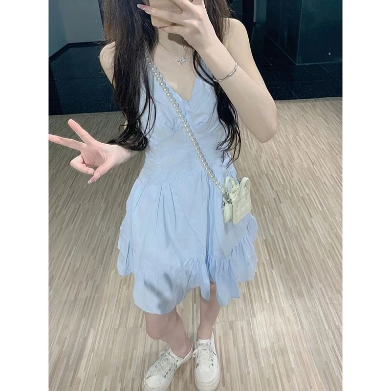 French suspender dress women summer small waist slimming design feeling niche first love v-neck skirt