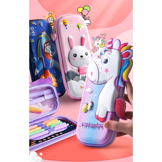 Hộp bút Unicorn xốp Eva in nổi 3D sống động cho bé trai và bé gái