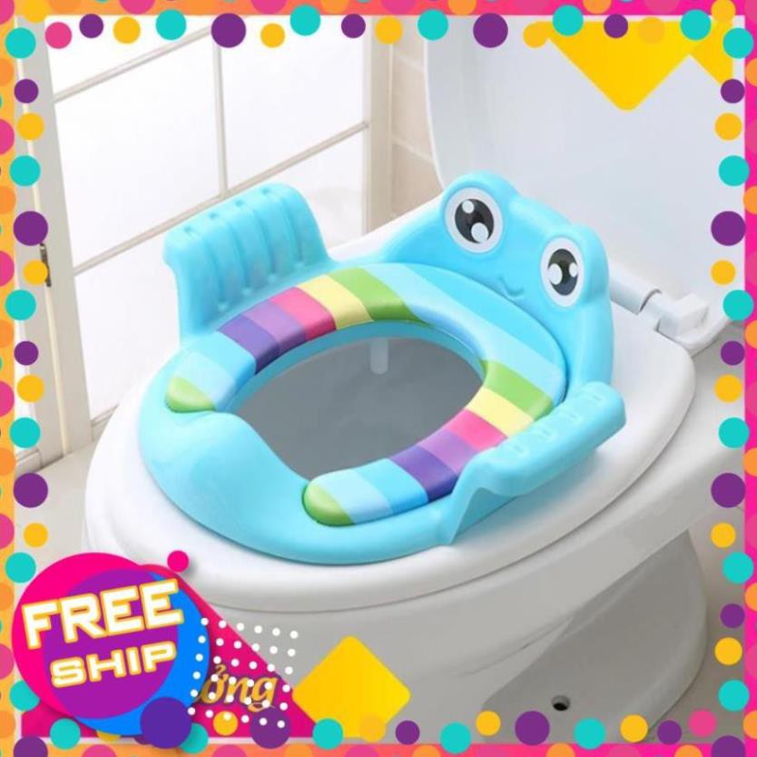 ltn56 Bệ ngồi bồn vệ sinh có đệm mềm hình chú ếch tròn có tay cầm giúp bé tập đi vệ sinh cho bé trai bé gái A12 ltn56