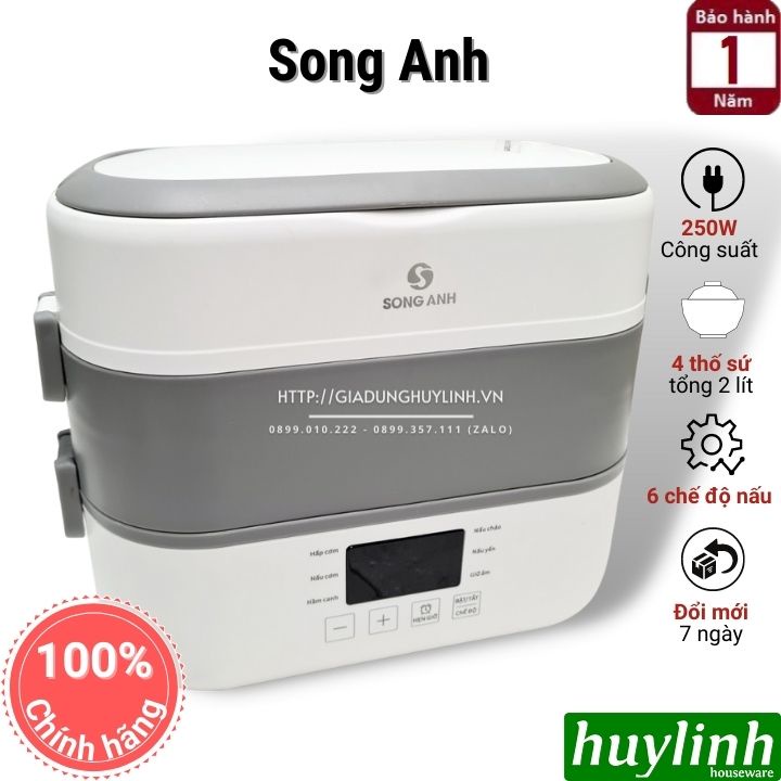 Hộp cơm hâm nóng thông minh Song Anh - 4 ngăn sứ 2 lít [Green Line RW-18]