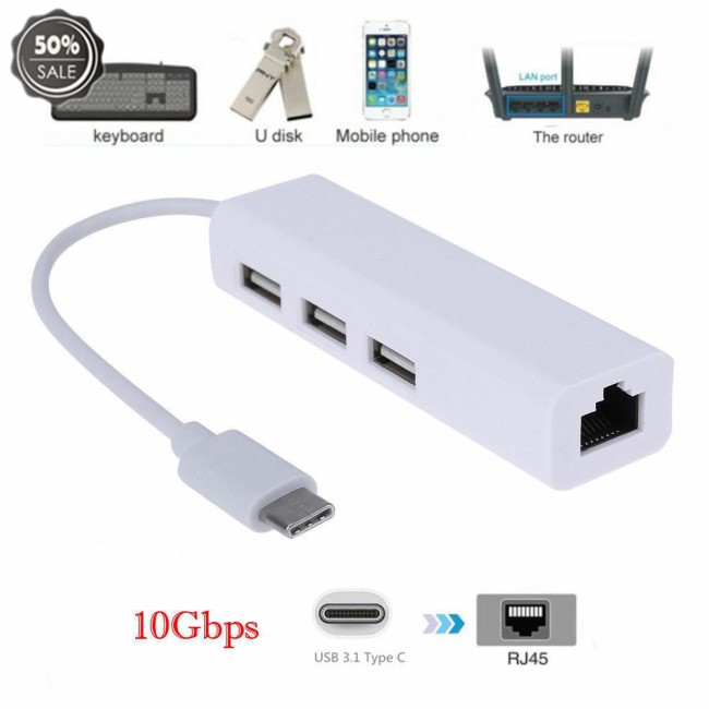 Cáp Chuyển Đổi Usb-C Usb 3.1 Type C Sang Usb Rj45 Ethernet Lan Cho Macbook Pc