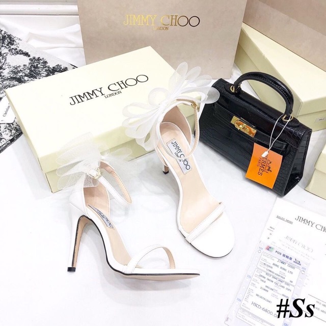 Sandal jc nơ bồng quai ngang gót nhọn fullbox