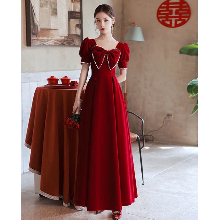 🔥BIGSIZE 40-90KG🔥🔥QUẢNG CHÂU🔥 Đầm Dự Tiệc Tay Ngắn Màu Đỏ Thời Trang Dành Cho Nữ dr đám cưới dự tiệc dạ hội dáng dài