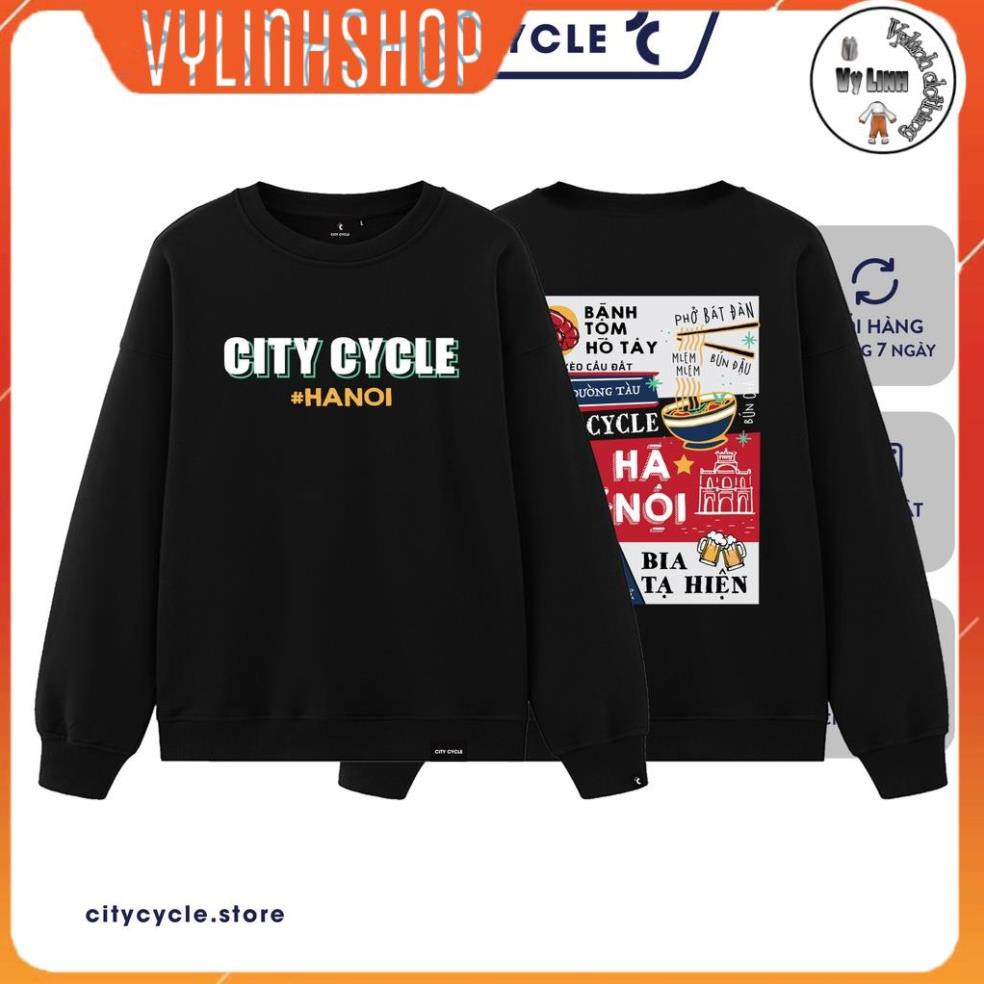 Áo Nỉ Nam Nữ VYLINSHOP Áo Sweater Hà Nội City Cycle Unisex Form Rộng Dày Ấm Màu ĐenTrắng 3 Size M L XL