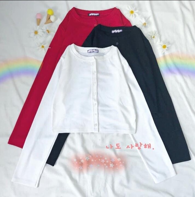 Áo Croptop Nút Trơn Tay Dài Ảnh Thật