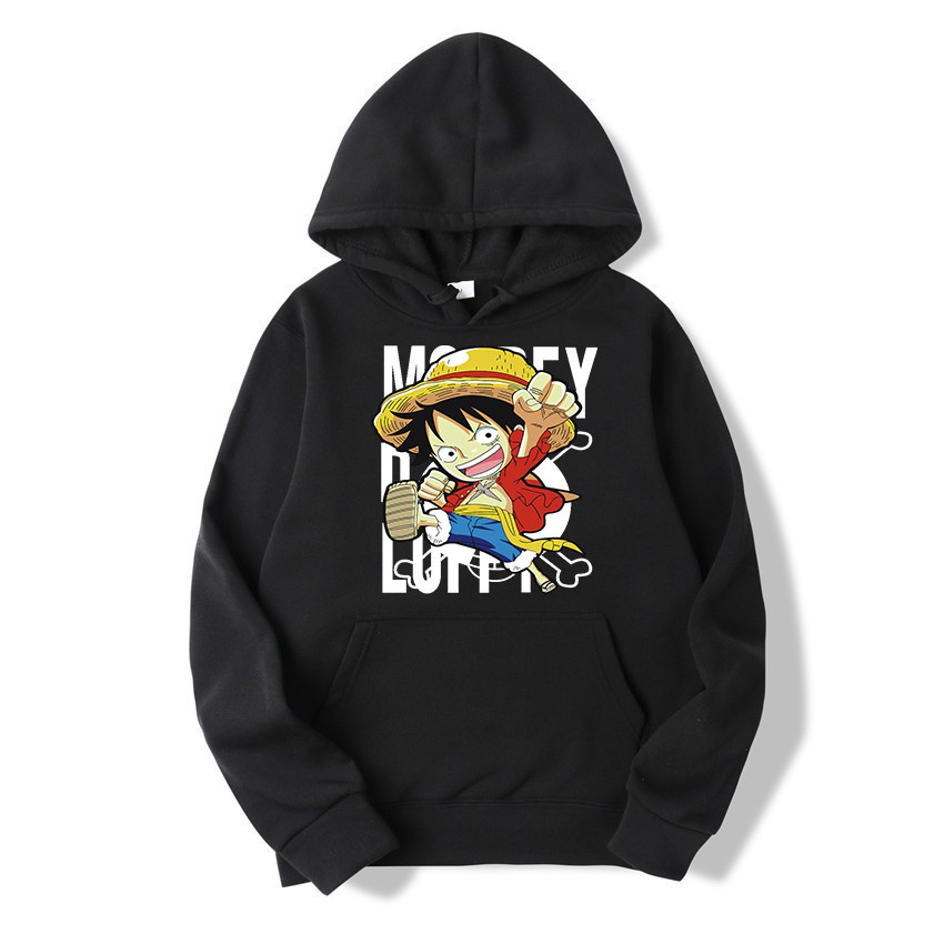 [Giá Nhà Máy Áo Khoác Thể Thao Có Mũ Trùm Đầu Bằng Cotton Dày Dáng Rộng In Hình Anime One Piece Luffy Giản Dị Mặc
