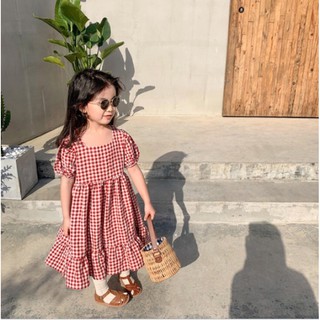 Bg580 - váy kẻ caro đỏ bé gái