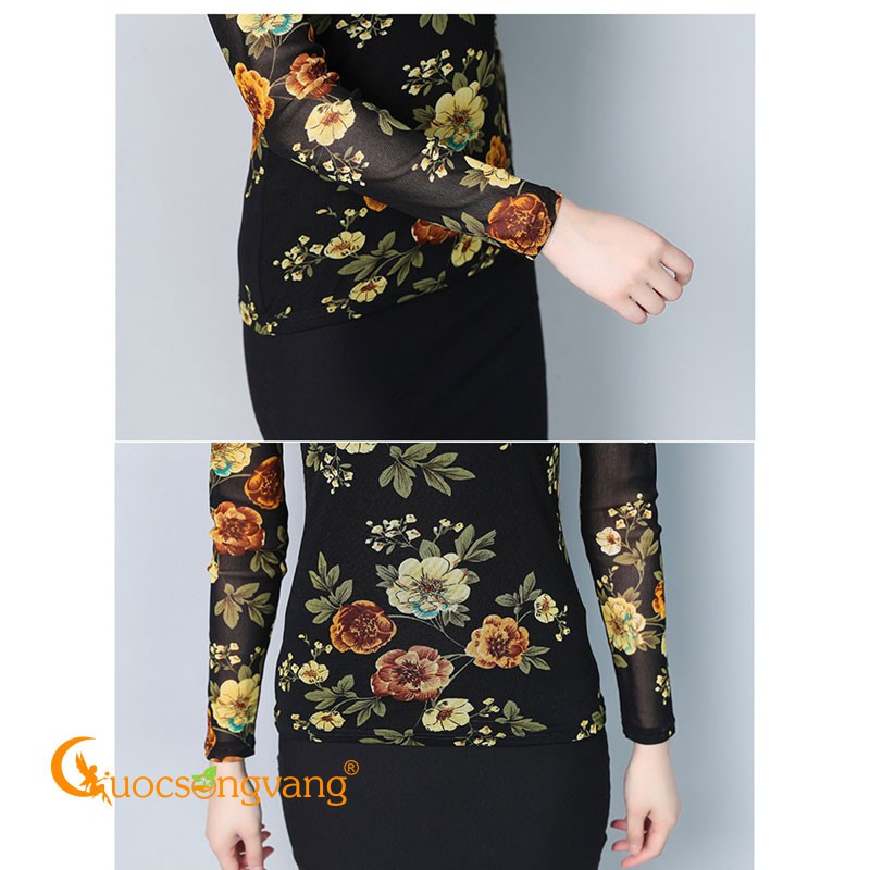 Áo thun nữ in hoa áo kiểu thun lưới dài tay GLA238 Cuocsongvang