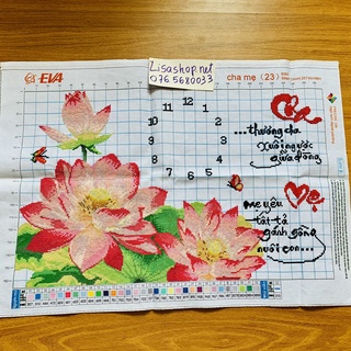 Tranh thêu chữ thập CHA MẸ đã thành phẩm 69x49cm đã thêu rùi