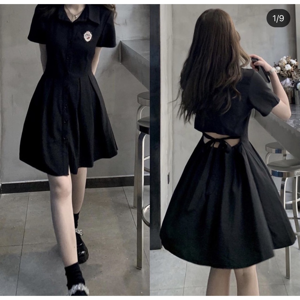 ĐẦM CỔ SƠ MI ĐEN CUT OUT CỘT NƠ LƯNG XIN XẮN DIVIA DRESS | BigBuy360 - bigbuy360.vn