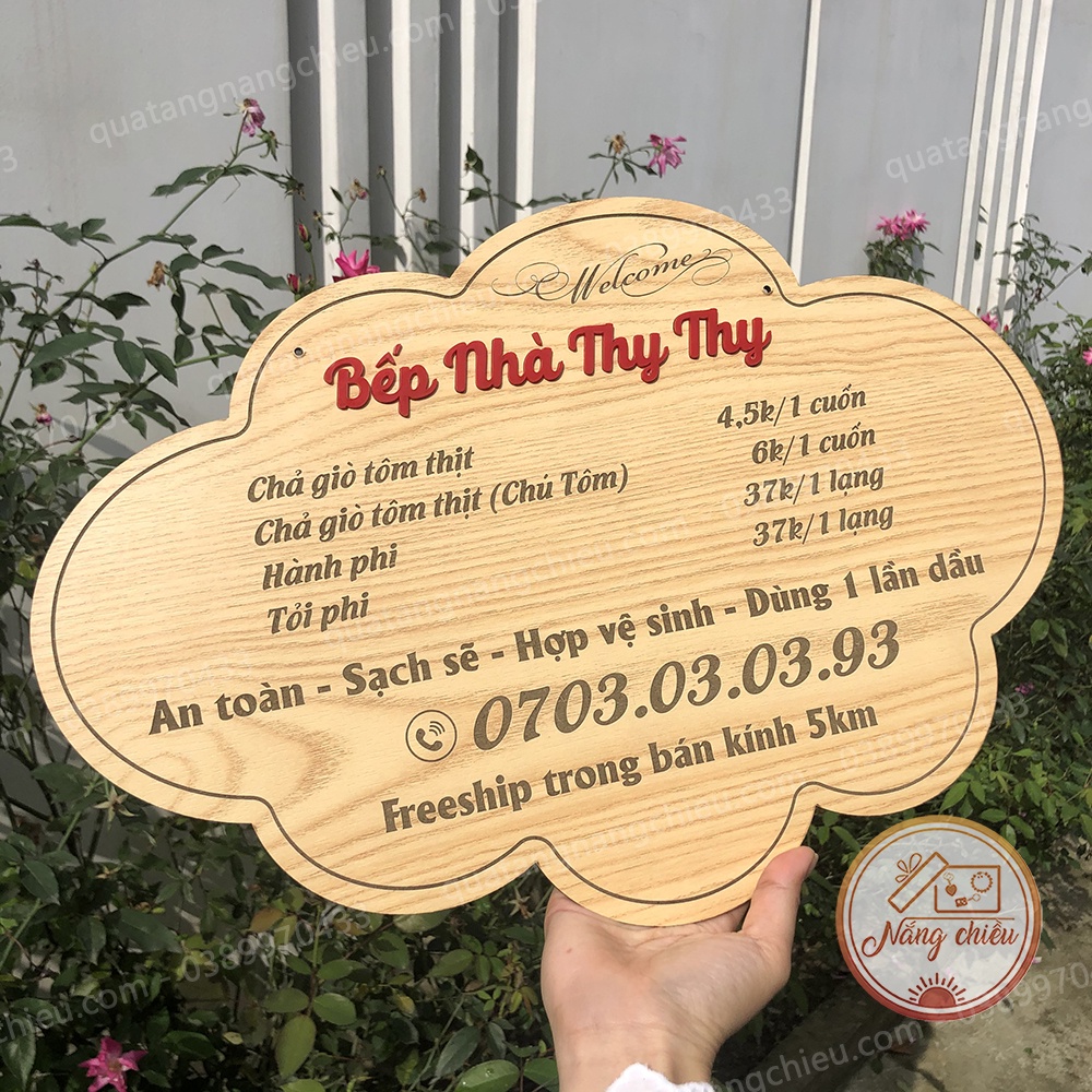Bảng gỗ menu quán, treo shop bán hàng online, treo cửa hàng, chất liệu gỗ tự nhiên và an toàn