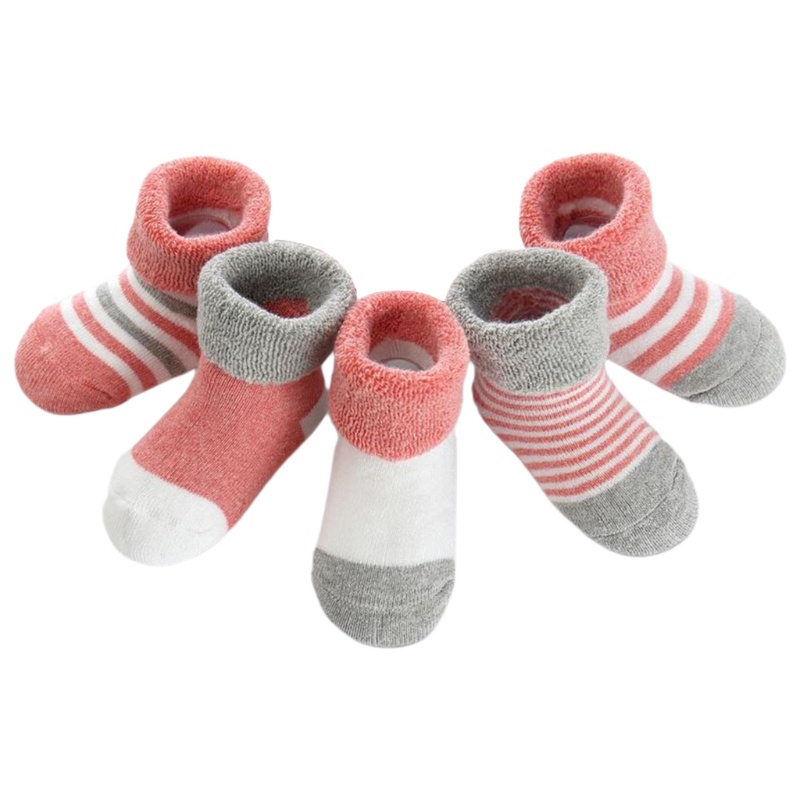 Set 5 đôi tất bằng cotton chất liệu dày giữ ấm cho bé mới tập đi