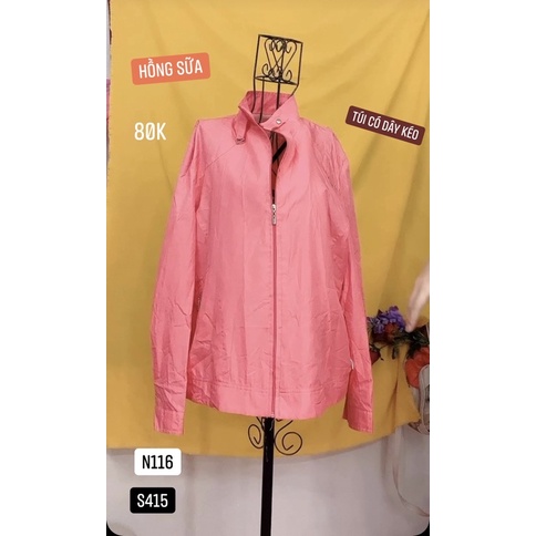 áo khoác gió hồng sữa túi có dây kéo size M/L.S415